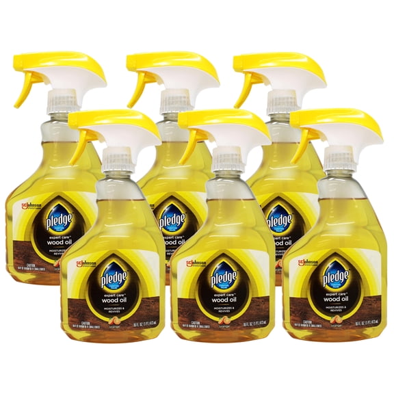 6 Pack - Pledge Wood Oil, Expert Care, Trigger Spray – Moisturizes & Revives with Orange Scent, 16 oz