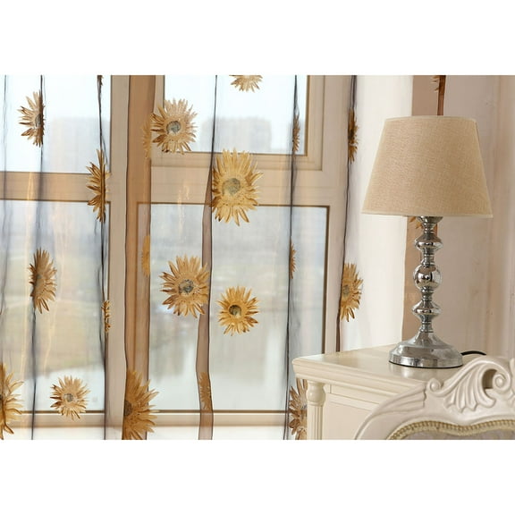 Worgeous Window Sheer Curtains Sunflower Curtains Home Decor Curtains 200X270cm Khaki