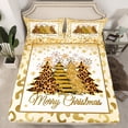 thumbnail image 2 of Homewish Merry Christmas Tree 3pcs Twin Sheet Sets for Teens Boys Girls,Leopard Print Twin Fitted Sheet,Bling Golden Glitter Breathable Flat Sheet,Lightweight Room Decor, 2 of 7
