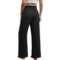 thumbnail image 4 of Dwellite Wide Leg Pants for Women Flowy Palazzo Drawstring Elastic Waist Trousers with Pockets Summer Beach Vacation Black XL, 4 of 4