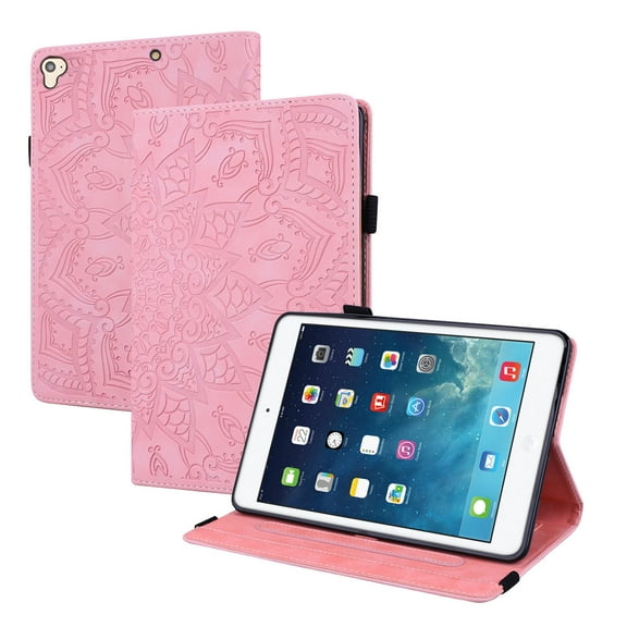 iPad 7th Gen Case, iPad 10.2" 2019 Case, Allytech PU Leather Folio Slim Mandala Embossed Pencil Holder Cards Holder Multi-Angle Stand Shockproof Case Cover for Apple iPad 7th Generation, Pink