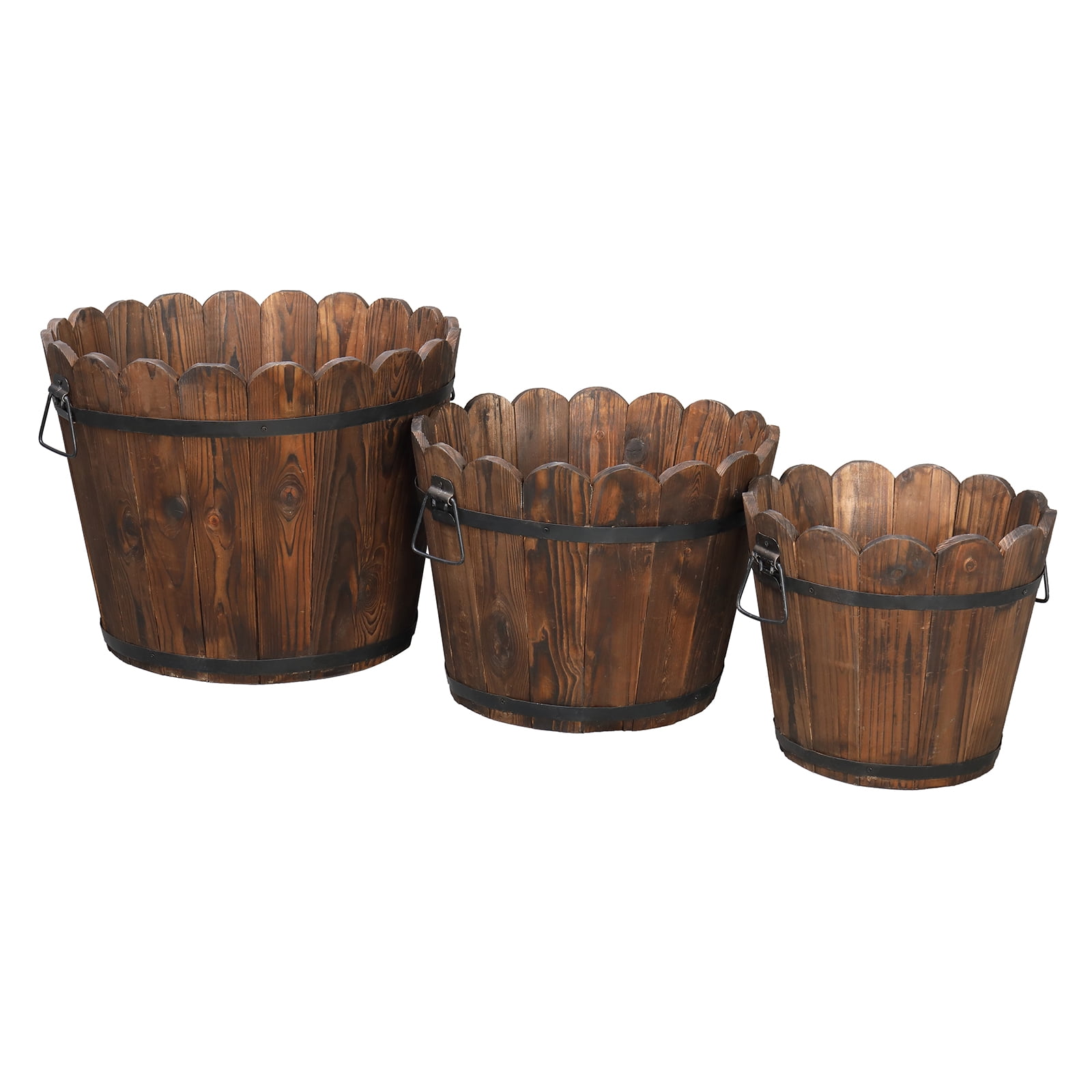 SalonMore Rustic Wood Bucket Barrel Garden Planters Boxes Set of 3