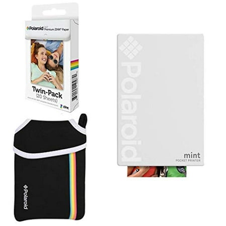 Polaroid Mint Pocket Instant Printer (White) Basic Bundle + Paper (20 Sheets) + Deluxe