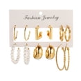 thumbnail image 2 of Pendientes de metal estilo europeo y americano, pendientes geométricos cuadrados, pendientes de perlas retro, pendientes estilo Hepburn, juego de 6 piezas, 2 of 6