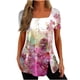 thumbnail image 2 of ICHUANYI Clearance Fashion Womens Casual Printed Square Neck Short Sleeve Buttons Tops Loose Blouses(Hot Pink, L) ICHUANYI WER2023081106579, 2 of 5