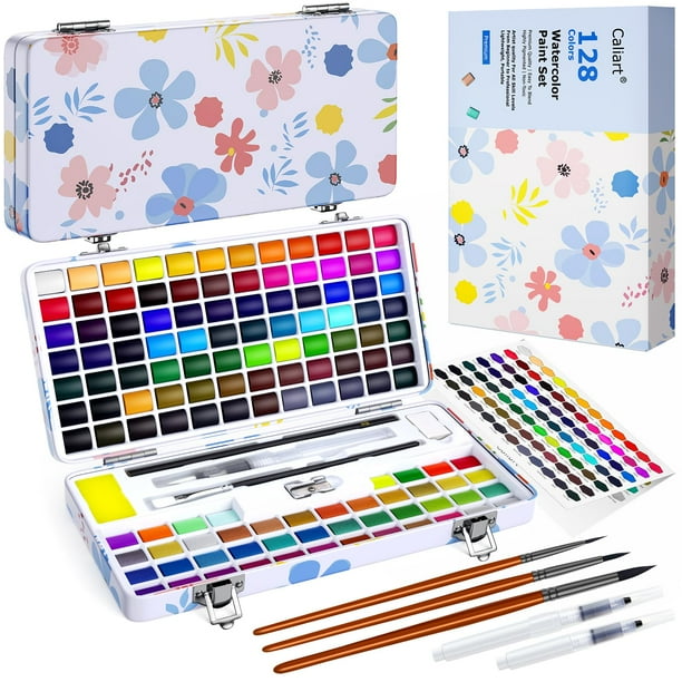 Set de pintura de acuarela Caliart 128 colores con pinceles y estuche