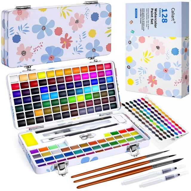 Set de pintura de acuarela Caliart 128 colores con pinceles y estuche
