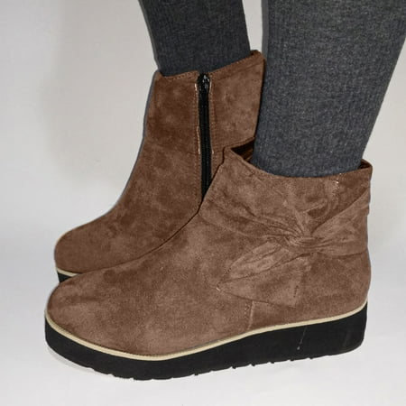 

Boots for Women Warm Short Casual Side Fashion Women s Wedge Zipper Boots Bowknot Heel Women s Boots Khaki 7.5 Womens Boots