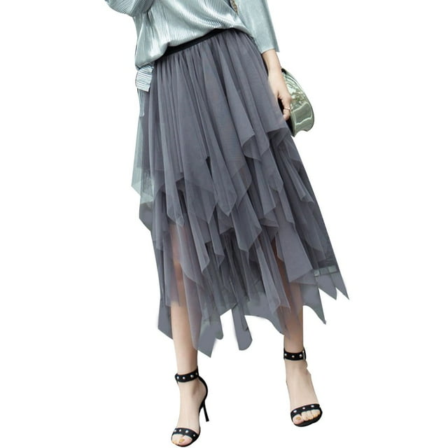 Lady ‘s Sexy Solid Color Mesh Irregular Elastic Tulle Bubble Skirt