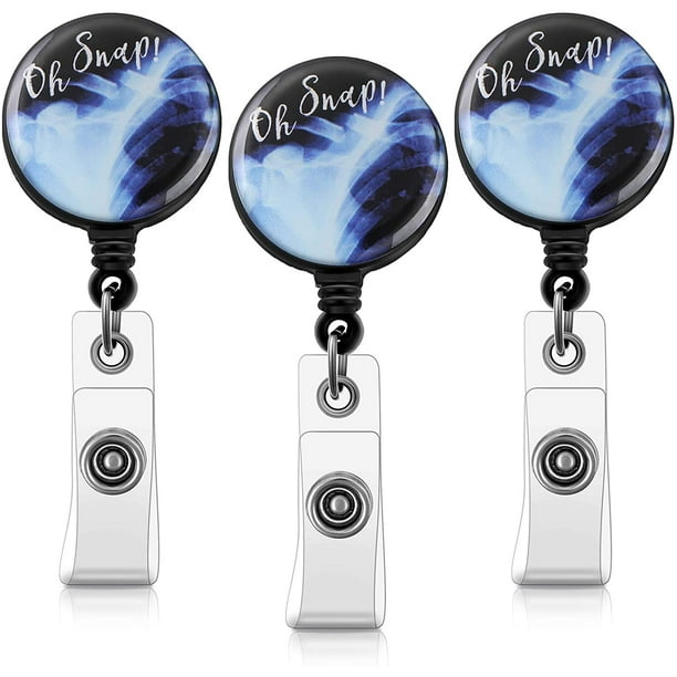 3 Pieces X-ray Retractable ID Badge Reel Oh Snap X-Ray Badge Reel