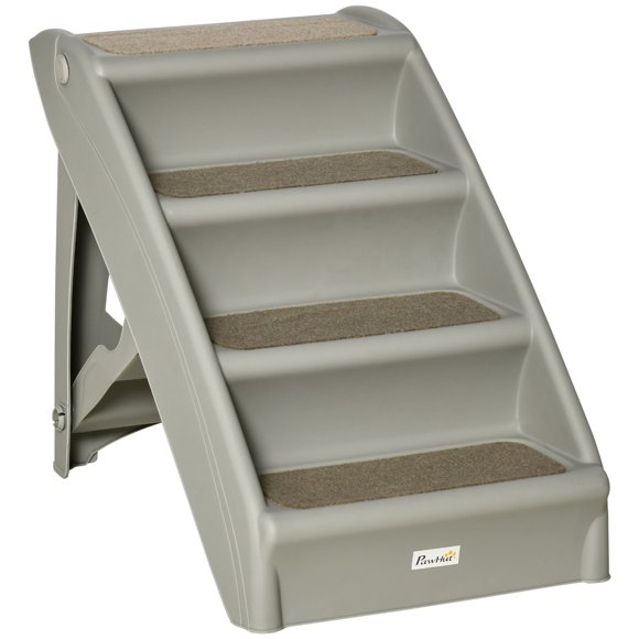 PawHut Pet Stairs Foldable, Dog Ramp 4-Level with Nonslip Soft Mats, Gray
