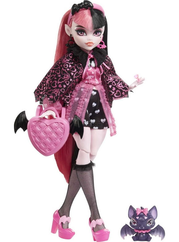 Monster High Draculaura Fashion Doll with Pink & Black Hair, Accessories & Pet Bat