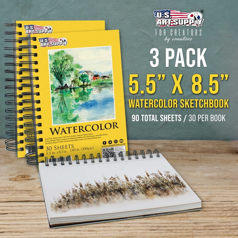 U.S. Art Supply Watercolor Paper Pad, 5.5" x 8.5", 3-Pack photo 2
