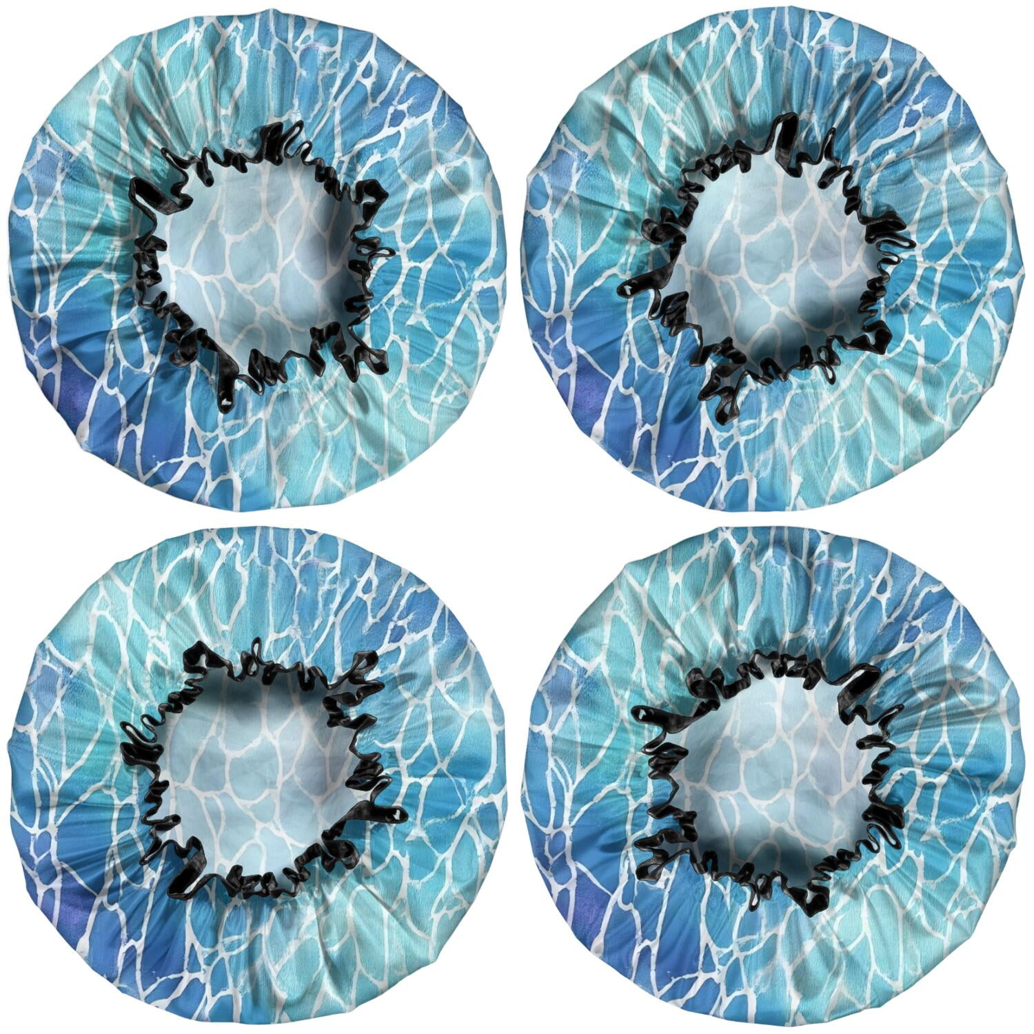 Shower Caps,Blue White Tie Dye Cracked Pattern Waterproof Shower Cap for Women 4 Pieces,Double Reusable Hair Cover for Shower PEVA Elastic Stretch Hem