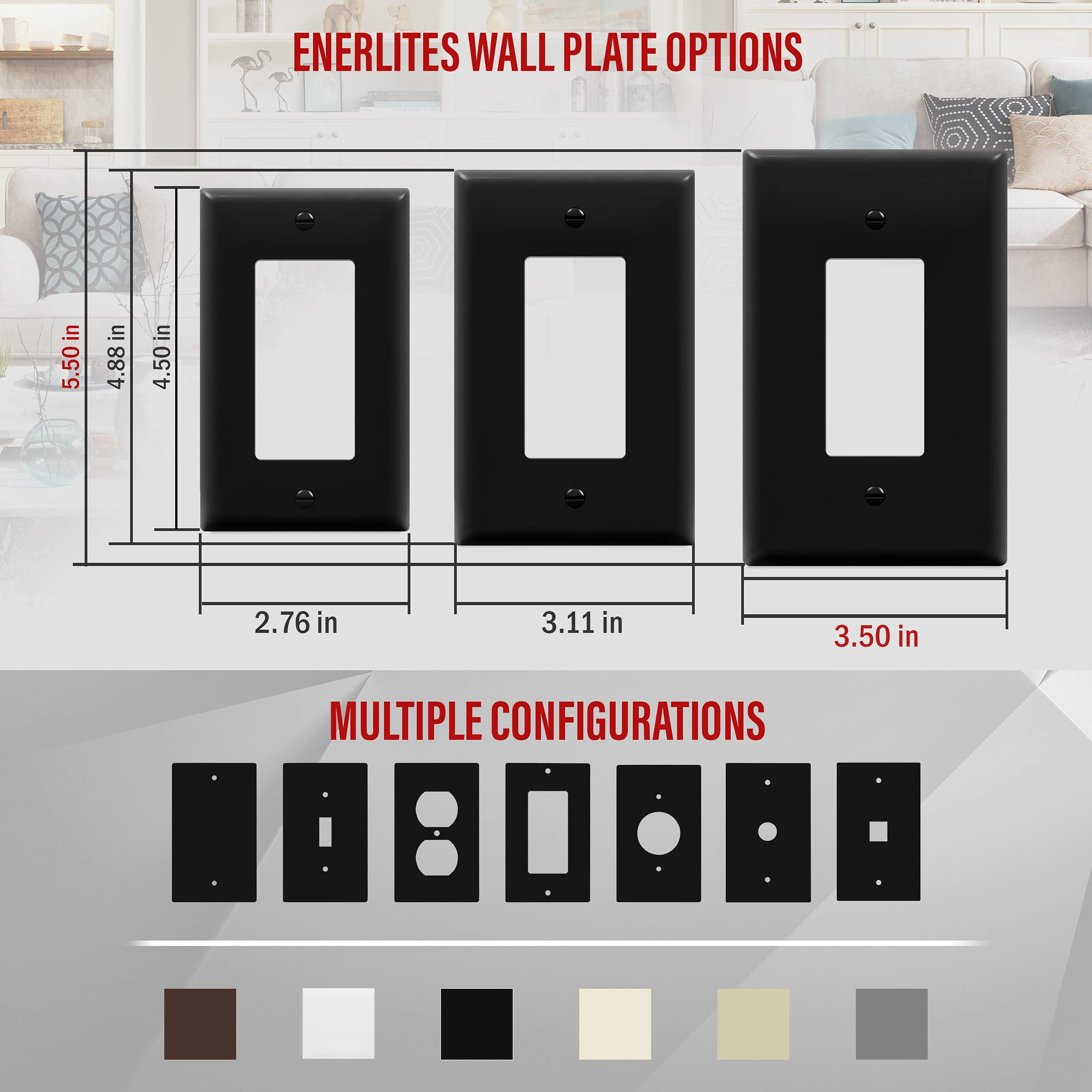 ENERLITES Decorator Outlet Cover, Wall Switch Plate, Gloss Finish, Oversized 1-Gang, Unbreakable Polycarbonate Thermoplastic, UL Listed, 8831O-BK, Black