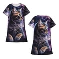 thumbnail image 5 of Lafuoo Purple Moon Cat Pattern Women's Short-sleeved Nightdress, Knee-length Pullover Nightgown, Summer Home Wear-Small, 5 of 8