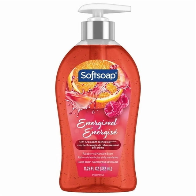Softsoap Energized Limited Edition Liquid Hand Soap, Seasonal Hand Soap, Paraben Free, pH Balanced, Raspberry and Mandarin Scent, 11.25 fl oz Pump Bottle