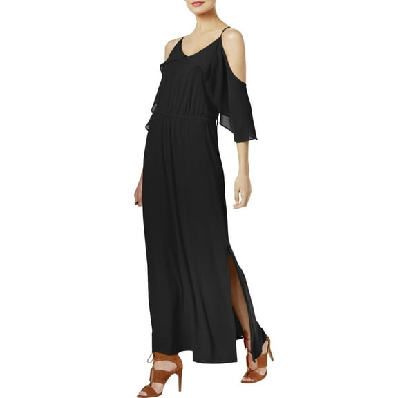 NY Collection Women Stretch Black Cold-Shoulder Ruffled Long Maxi Dress XL