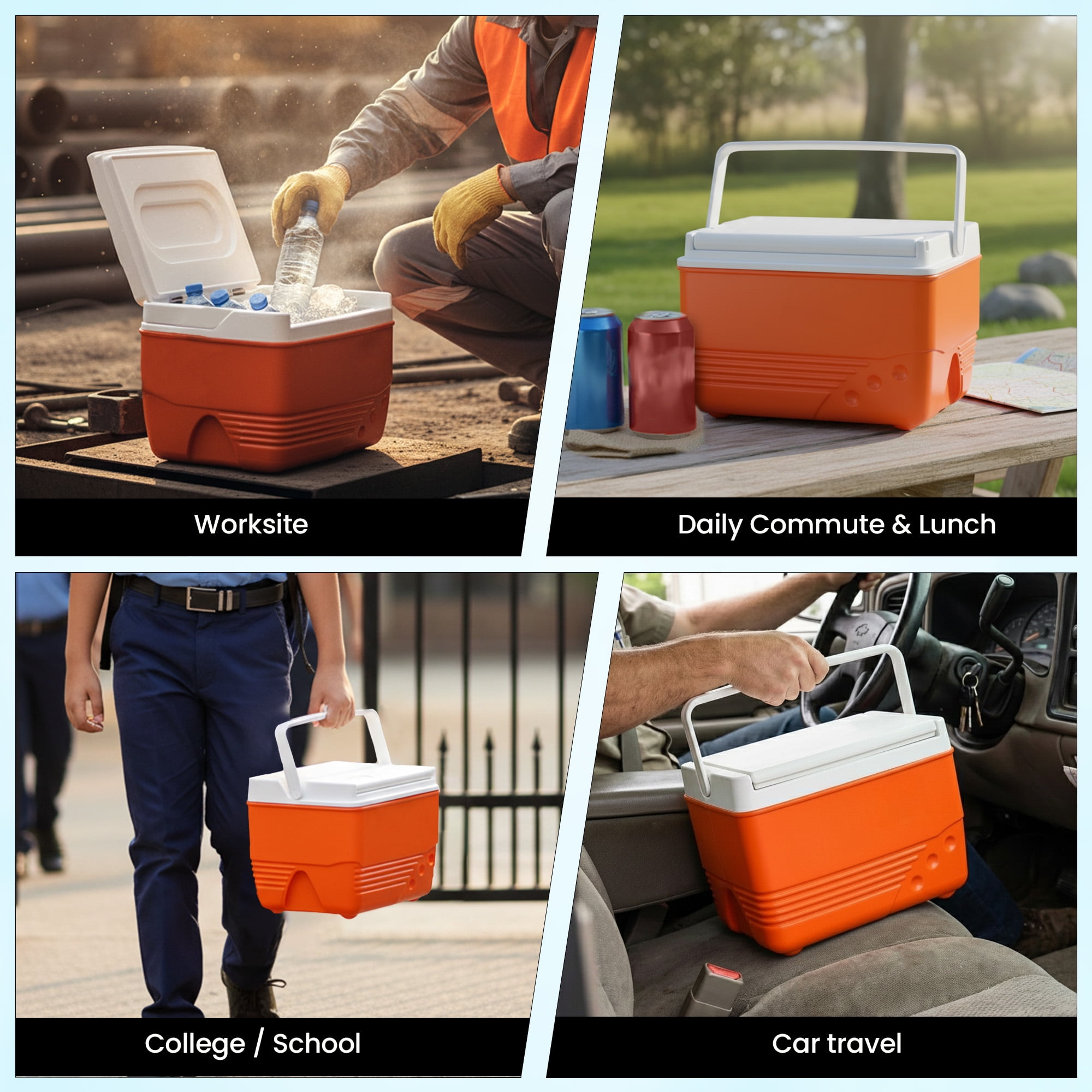 Rahber 5.75 Qt Hard Sided Small Ice Chest Cooler with Retractable Handle
