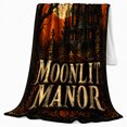 thumbnail image 2 of Moonlit Manor with Crow and Bats, Spooky Vintage Gothic Style for Halloween Lovers, Cozy Orange Moon Scene, Flannel Blanket for Bedroom and Family Room, Halloween Gift and Dark Home Decor, 2 of 9