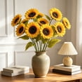 thumbnail image 4 of Artificial Sunflower Bouquet Faux Silk Sun Flower Stems Home Living Room Office Floor Vase Decor Wedding Farmhouse Table Centerpiece Floral Arrangement Natural Style Decoration, 4 of 6
