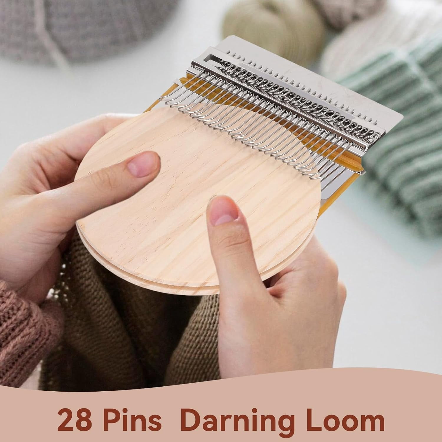 CATPAN Small Weaving Loom, 28 Pins Darning Loom Mini Loom Machine Wooden Weaving Loom Kit Arts Darning Tool for Mending Jeans Socks Clothes