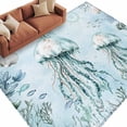 thumbnail image 2 of Teal Jellyfish Washable Living Room Rugs 6'x9', Summer Shell Coral Low Pile Throw Large Area Rug Non-Slip Sturdy Edge Binding Carpet for Dining Room Kitchen Office, 2 of 9