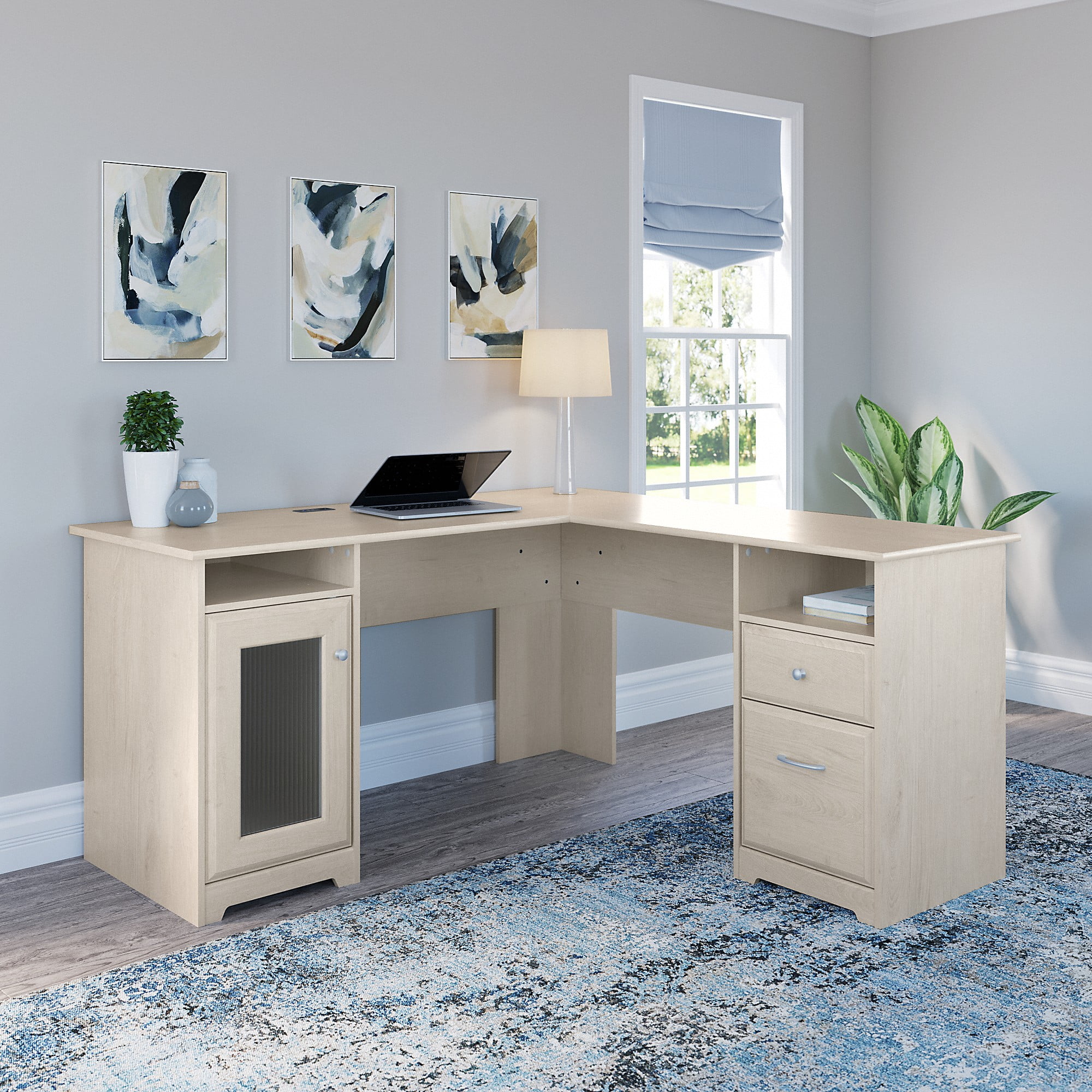 Bush Furniture Cabot 60W L Shaped Computer Desk, OffWhite Walmart