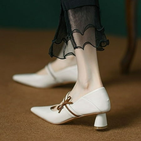 

Cathalem Women Casual Shoes Autumn And Winter Fashion Comfortable Solid Color Simple Bow Pointed Toe Womens Size 12 Shoes Casual White 6.5