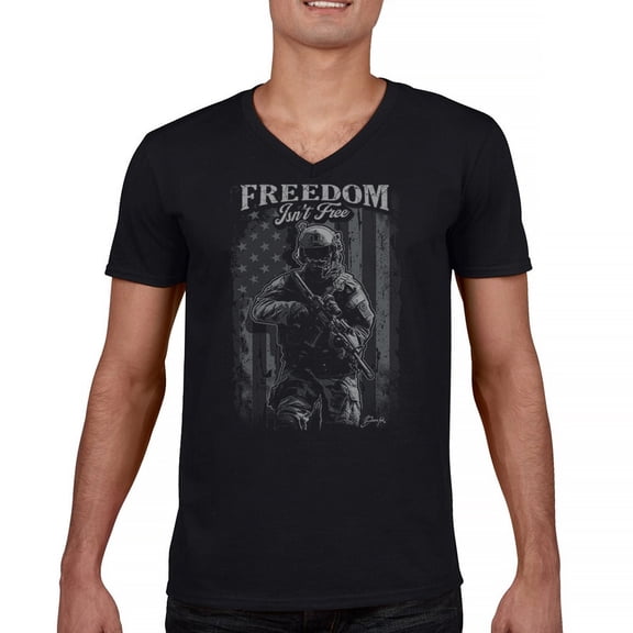 Freedom Isn't Free V-Neck T-shirt American Hero Patriotic Soldier DD 214 POW MIA Military Warrior Veterans Day Tee