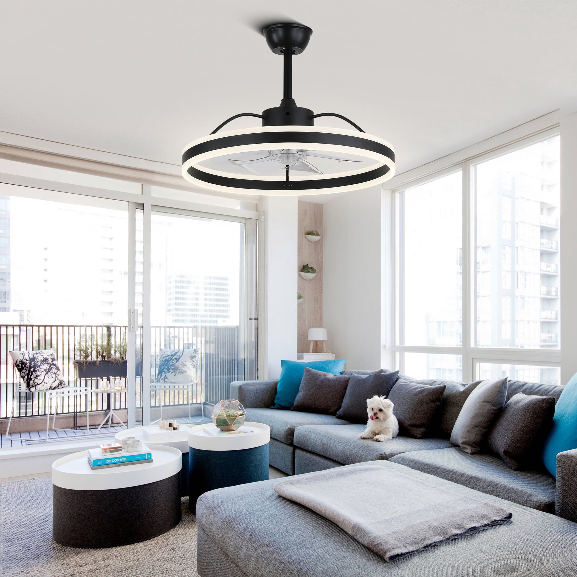 24" Modern Reversible Ceiling Fan with Dimmable Light, 6-Speed Ceiling Fan with Remote and APP Control