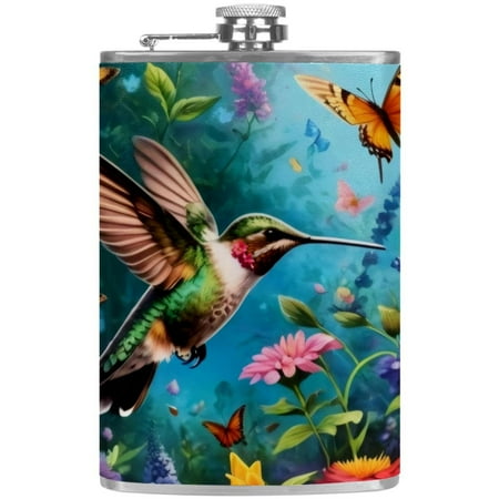 

josid Bird Pattern 3.6x6in Stainless Steel Small Flask Leak-Proof Stainless Steel Construction Wrapped in Premium Two-Layer Leather Nano-Printed Design 227ml Capacity