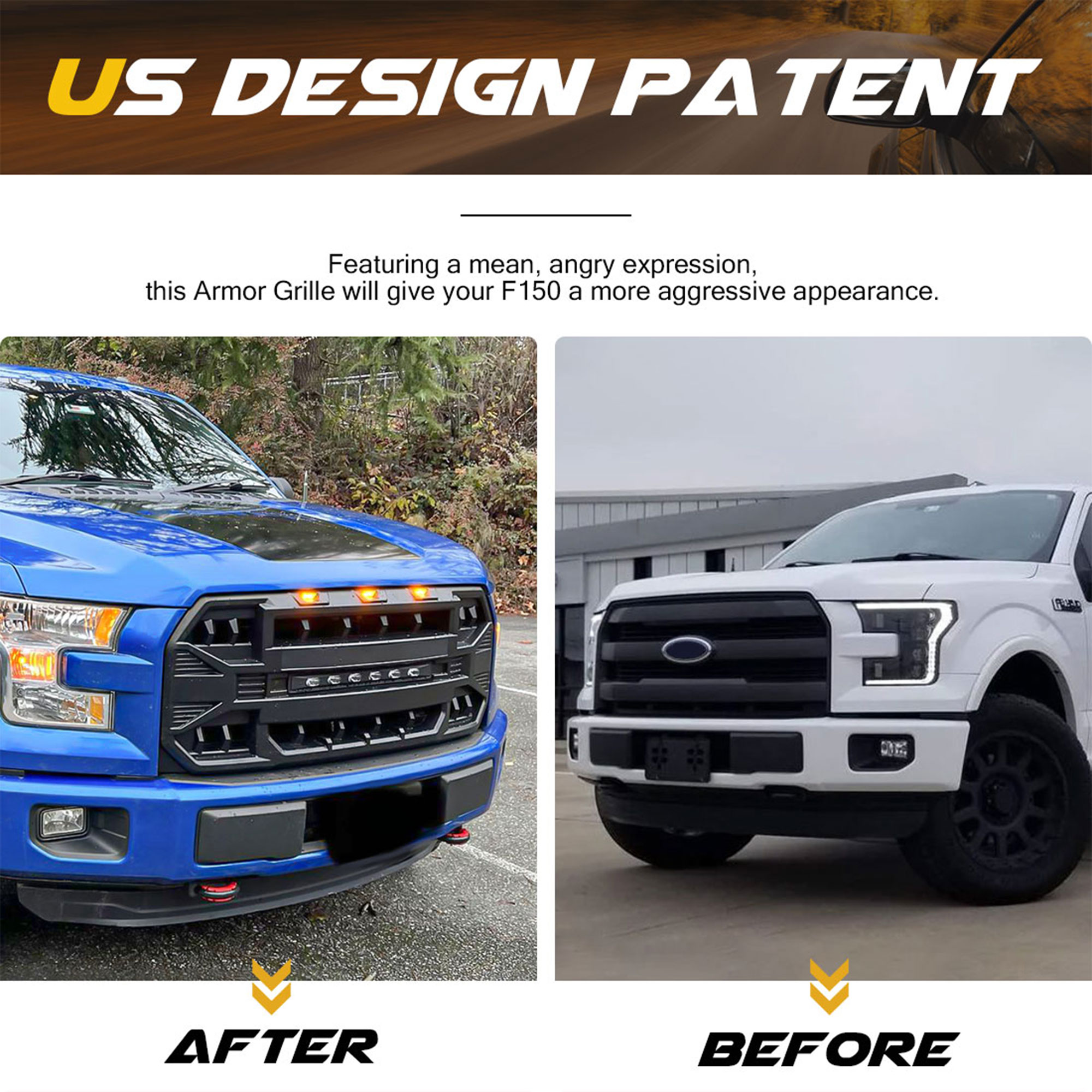 AMERICAN MODIFIED Armor Grille Compatible with 2015-2017 Ford F150, Black