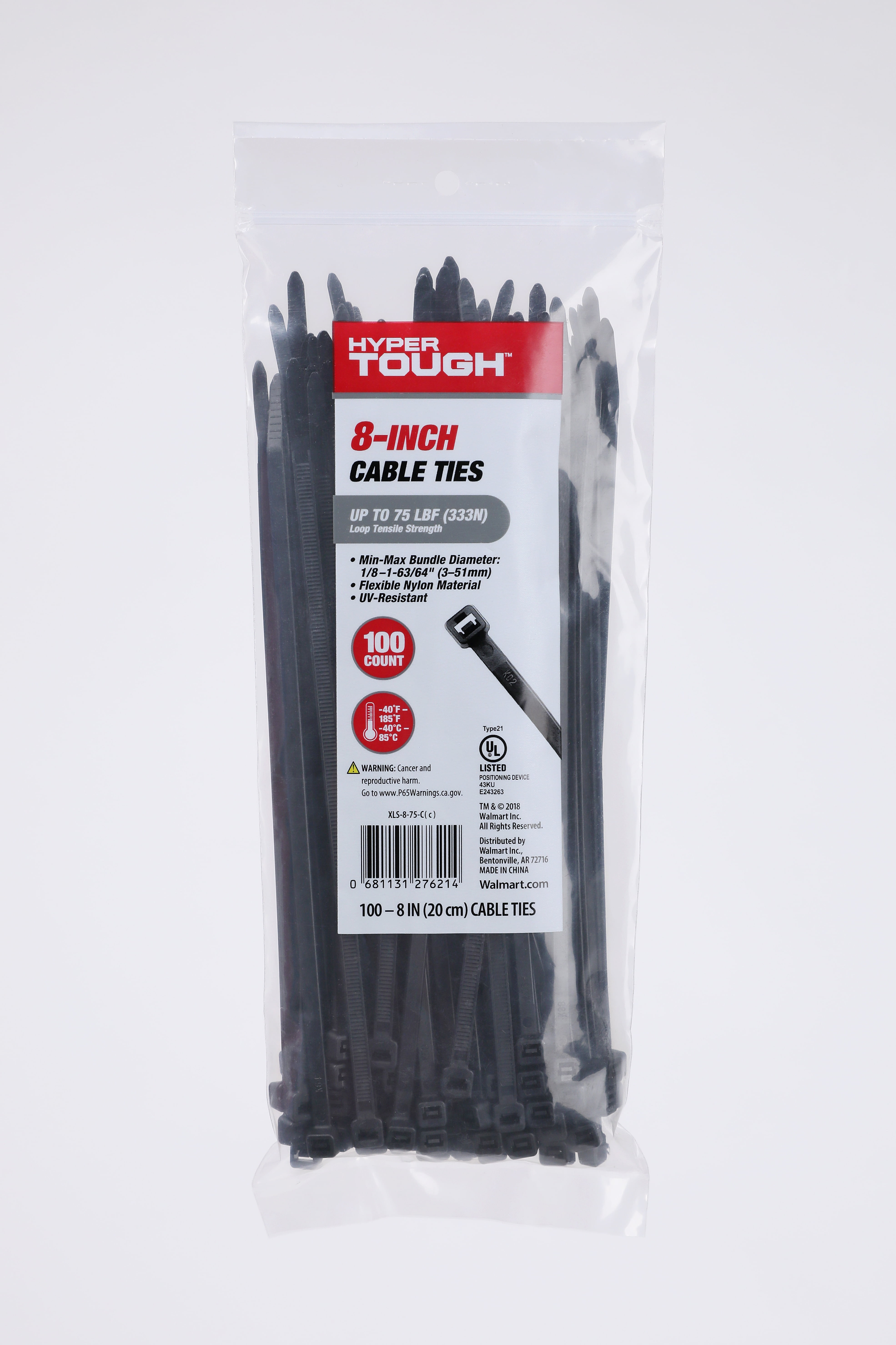 HEAVY DUTY 8-inch BLACK Cable Wire Ties Nylon Wrap Zip Tie Resistant 100 PACK 