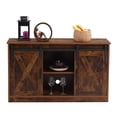 thumbnail image 2 of DreamBuck Wooden TV Stand, Sliding Barn Door Cabinet, Decorative Farmhouse Entertainment Center Table with Wood Storage Cabinet for Livingroom and Bedroom, Rustic Brown, 2 of 8