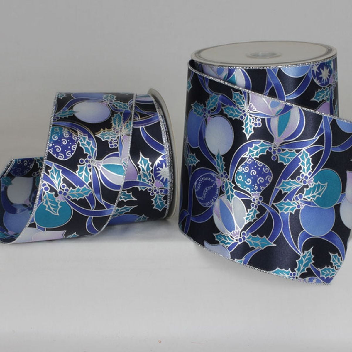 The Ribbon People Navy Blue and Silver Ornaments Christmas Wired Craft Ribbon 6" x 20 Yards
