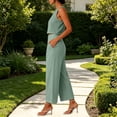 thumbnail image 5 of ClodeEU Women's Linen 2 Piece Outfit ,Sleeveless Crewneck Tank Top and Straight Leg Cropped Pants Set ,Casual Summer Office Wear Mint Green,Women's Plus M, 5 of 9