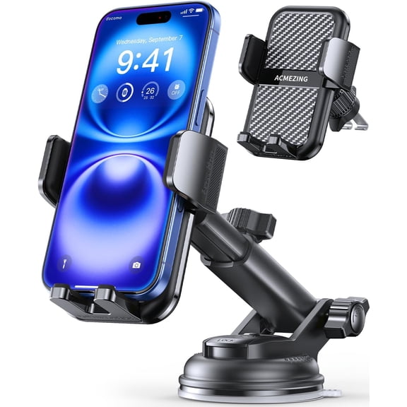 3-in-1 Car Phone Holder [122 LBS Strongest Suction & Stable Clamp Arm] 360° Adjustable Mount, Cell Holders for Your Dashboard Vent, All Smartphones Models