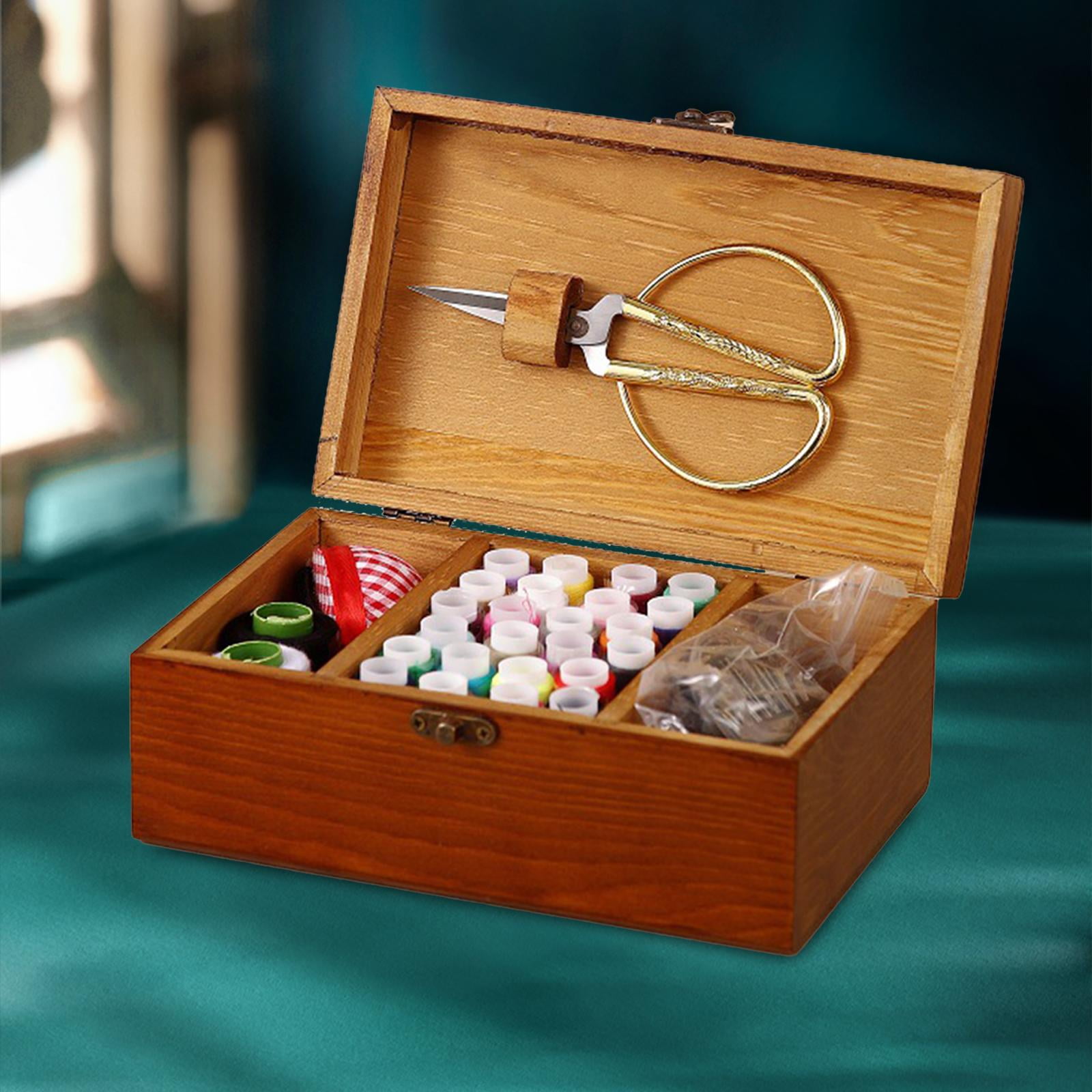 SEWACC Wooden Sewing Pin Holder Box - Compact Storage For Needles, Pins, Buttons & Jewelry, Pastoral Style Organizer