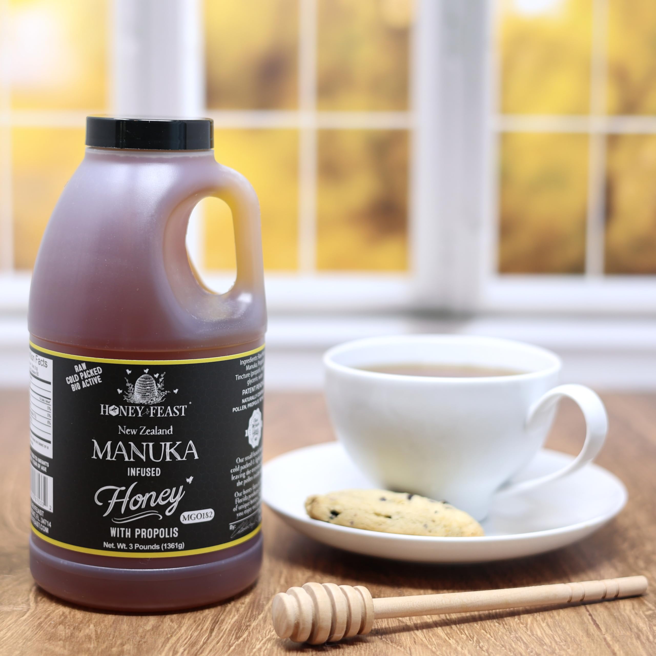 HONEY FEAST Manuka & Propolis Infused Honey 3 Pounds (Pack of 2), MGO 182 – New Zealand Manuka Blend with Propolis, Patent-Pending Formula