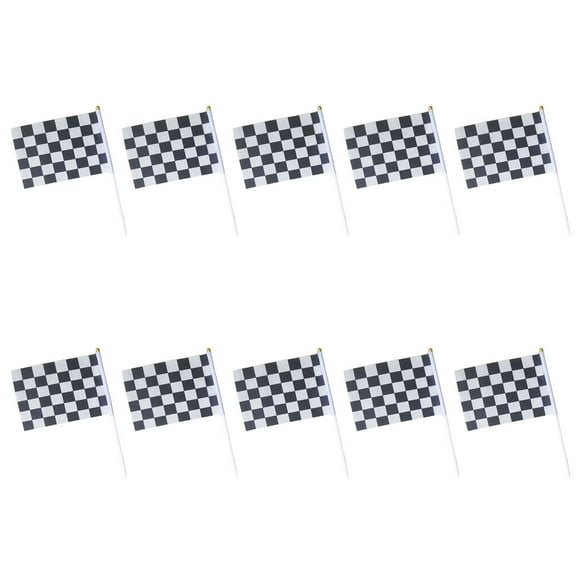 maskred 10 Pieces Checkered Flag Racing Printed Black White Handheld Waving Banners Decorations Event Motorcycle Game Party