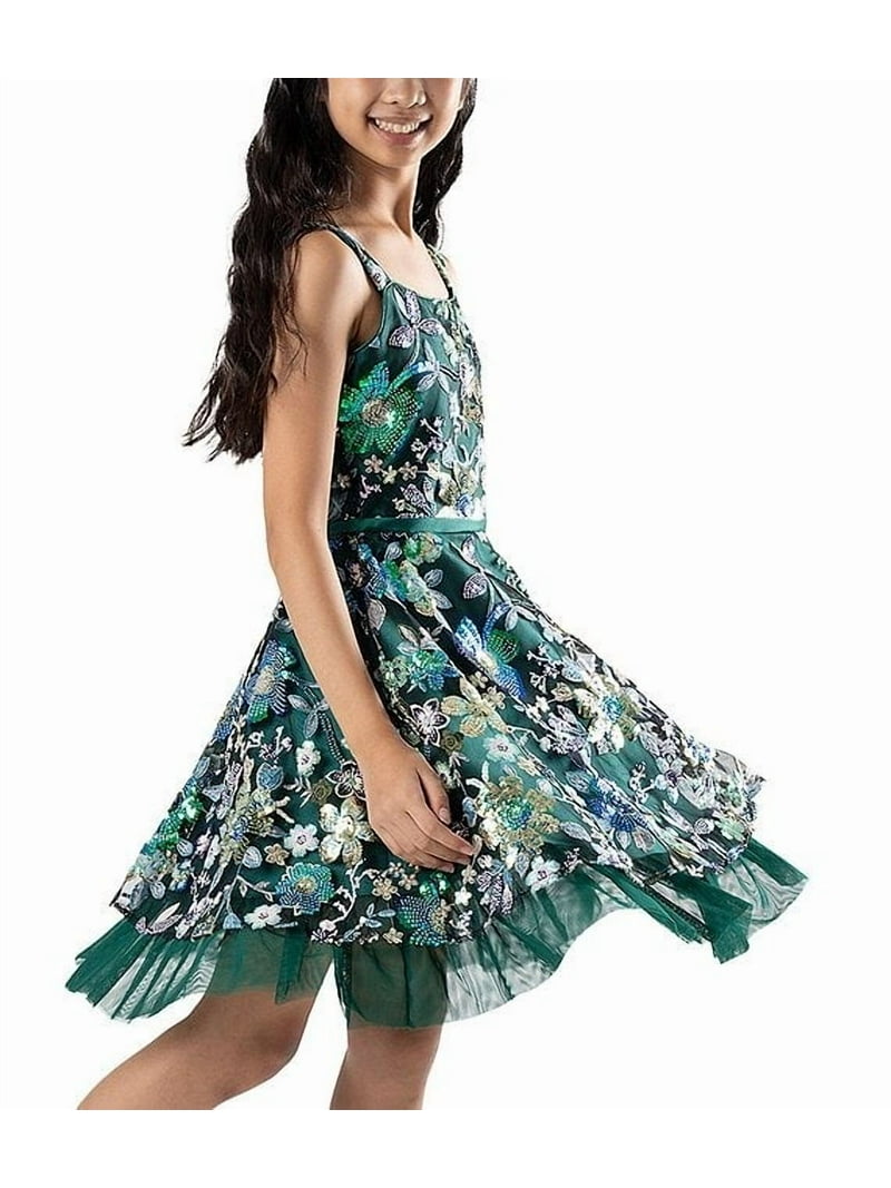 Rare Editions HUNTER Big Girls Sequin-Embellished Floral Mesh Fit