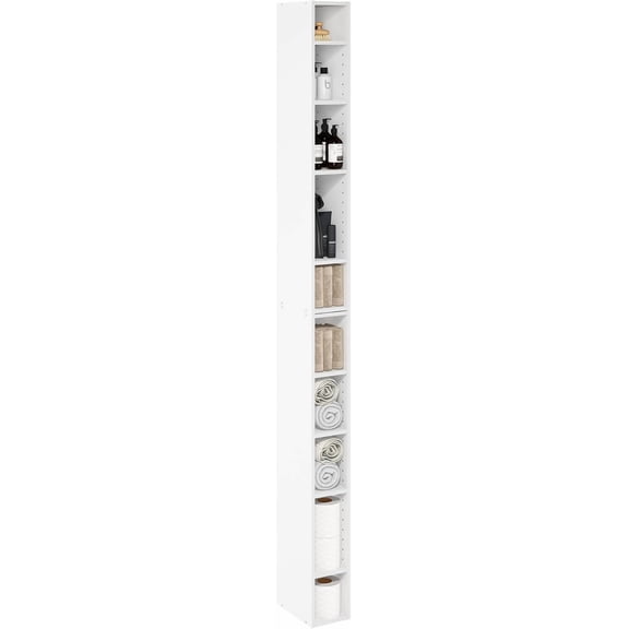 Fulda Book Shelf, 10-Tier Bookshelf, Space Saving Storage Shelf Bookcase, 9.2 x 5.9 x 78.7, for Living Room, Bedroom, Home Office, White