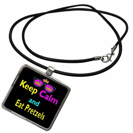 3dRose CMYK Keep Calm Parody Hipster Crown And Sunglasses Keep Calm And Eat Pretzels - Necklace with Pendant (Best Way To Make Pretzel Necklaces)