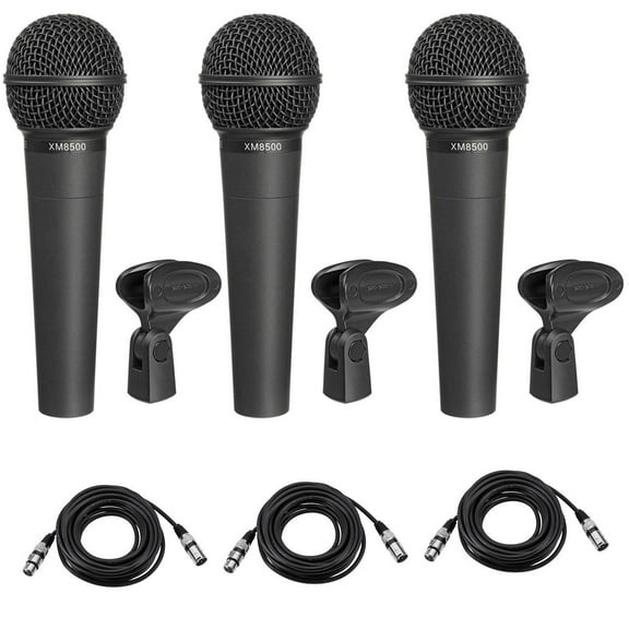 Behringer ULTRAVOICE XM8500 Dynamic Cardioid Vocal Microphones [3 Pack], Bundle with 25' XLR Cable, 3-Pack