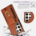 thumbnail image 6 of Premium PU Leather for Samsung Galaxy S23 Ultra Card Slots Wallet Back Case, Classic with Ring Kickstand Magnetic Button Stylish Drop Protection Phone Case Cover for Samsung Galaxy S23 Ultra, Brown, 6 of 8