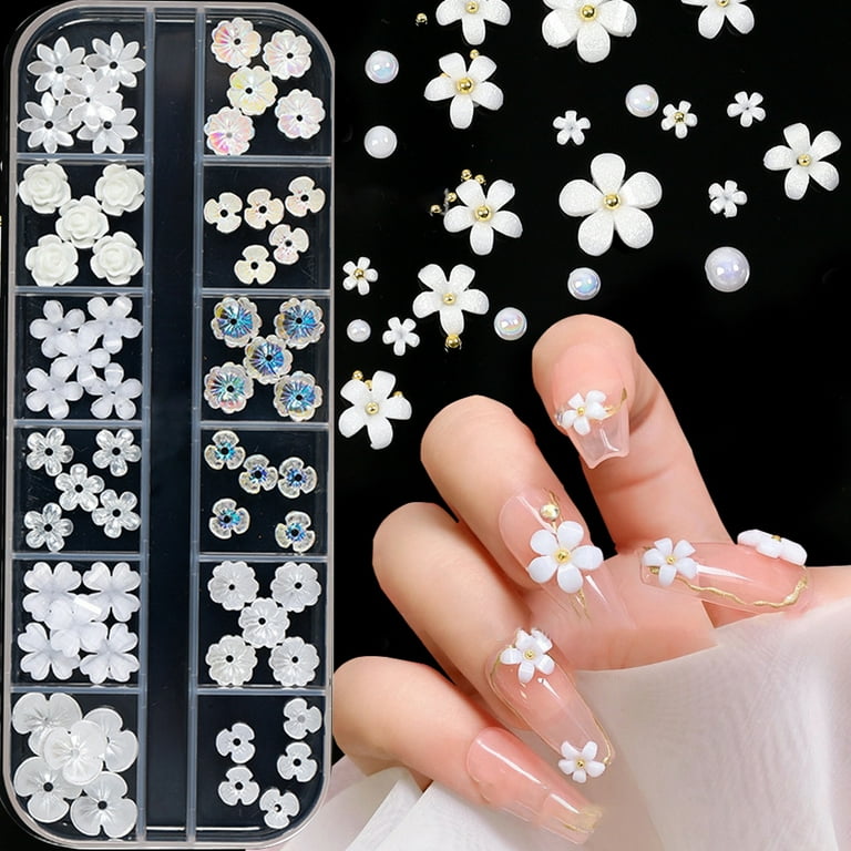 Nail Decor Exquisite DIY Lightweight Nail Art Rhinestones Small White  Flowers for Women