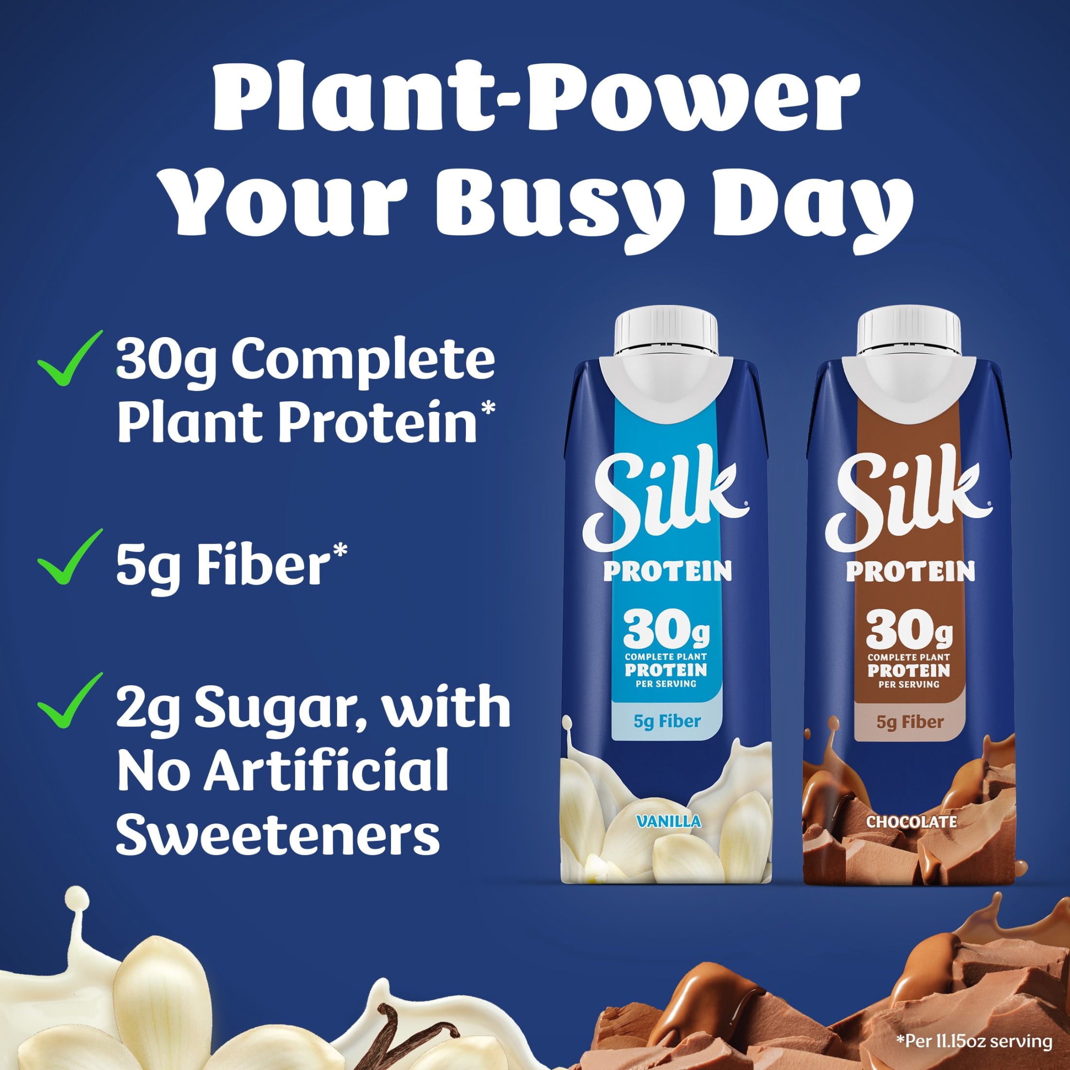 Silk 30g Chocolate Protein Shakes, Dairy Free, Lactose Free, Ready to Drink Complete Plant Protein Shakes, 11.15 fl oz Bottles, 4 Count