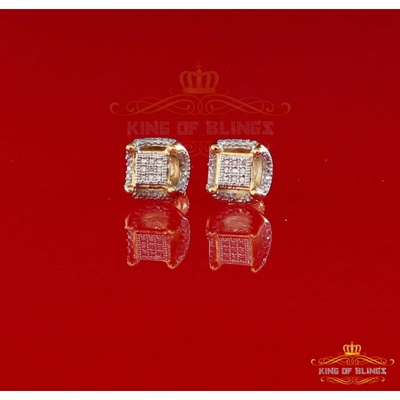 King of Bling's 10K Real Yellow Gold with 0.05CT Real Diamonds Men's/Women's Square Earrings