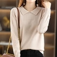 thumbnail image 6 of Comdrip Womens Knit Sweater, Warm Sweaters for Women V Neck Classic Soft Pullover Sweater Loose Casual Long Sleeve 2025 Fall Winter Work Sweaters for Women office Beige L, 6 of 9